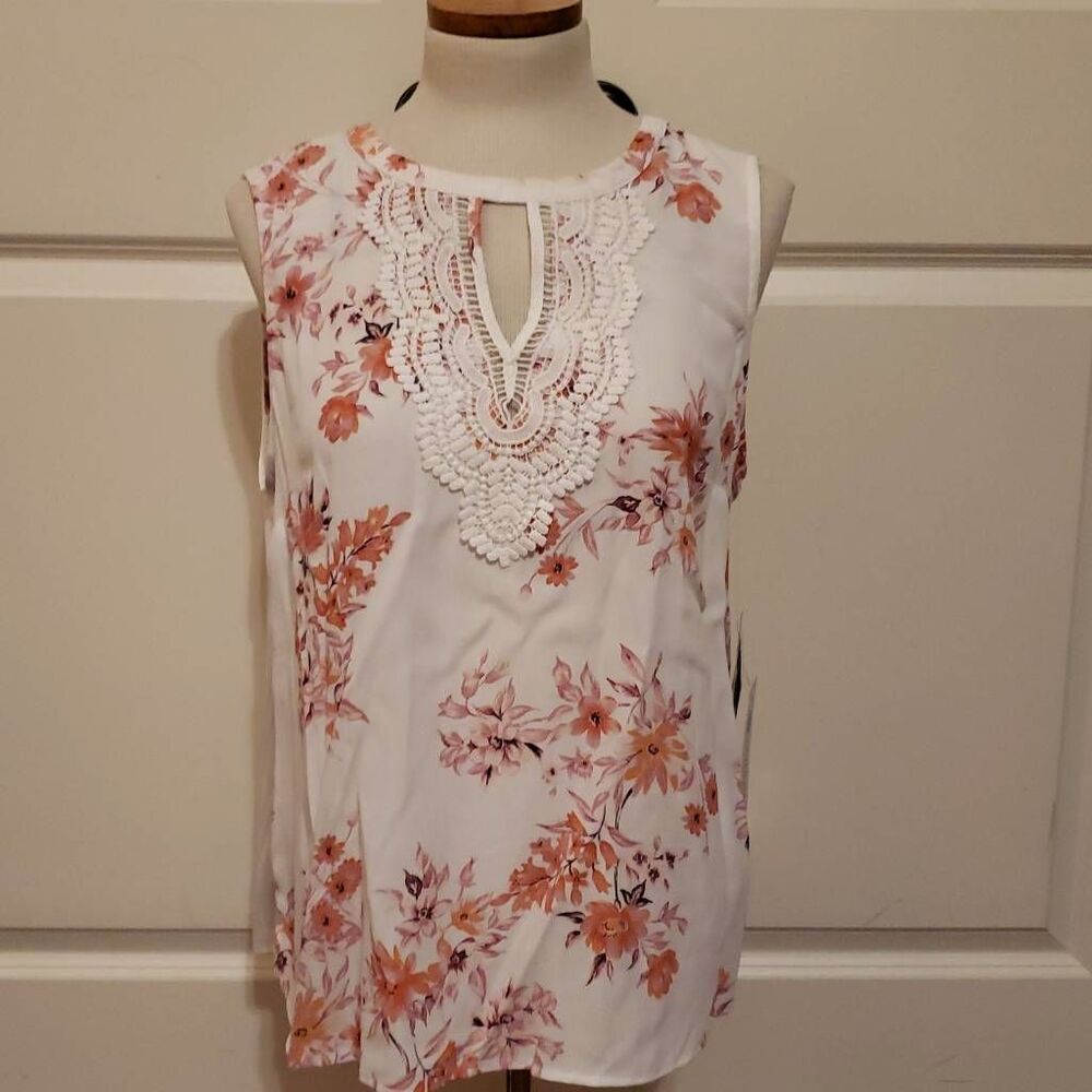 Daniel Rainn Stitch Fix Quin Floral Crochet‎ Lace Blouse White Coral PL